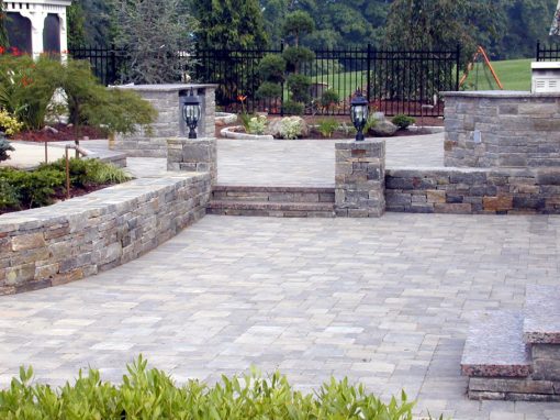 Multi-level patio with hardscape walls and steps - Porch & Patio of ...